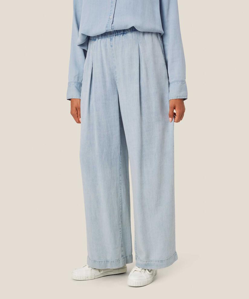 Pantalon en denim doux avec taille élastique et poches fendues, Light Denim