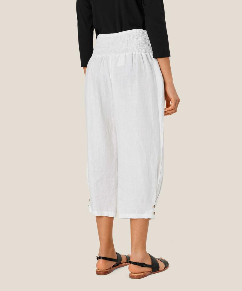 pantalon en lin avec large élastique smocké au dos, White