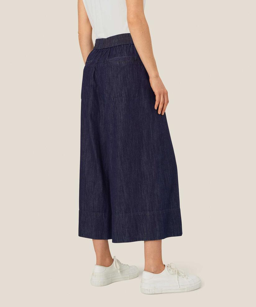 pantalon en jean court à jambes larges et taille élastique, Dark Denim