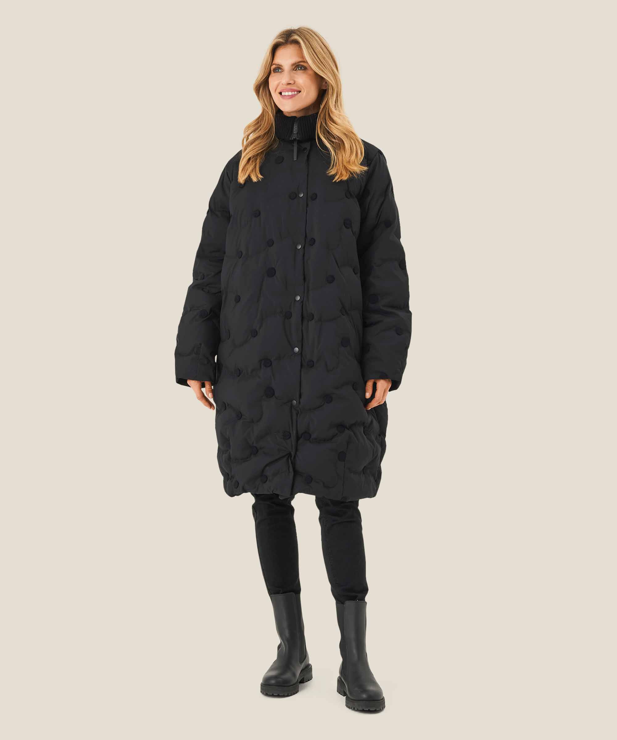 manteau en duvet avec détails côtelés, Black