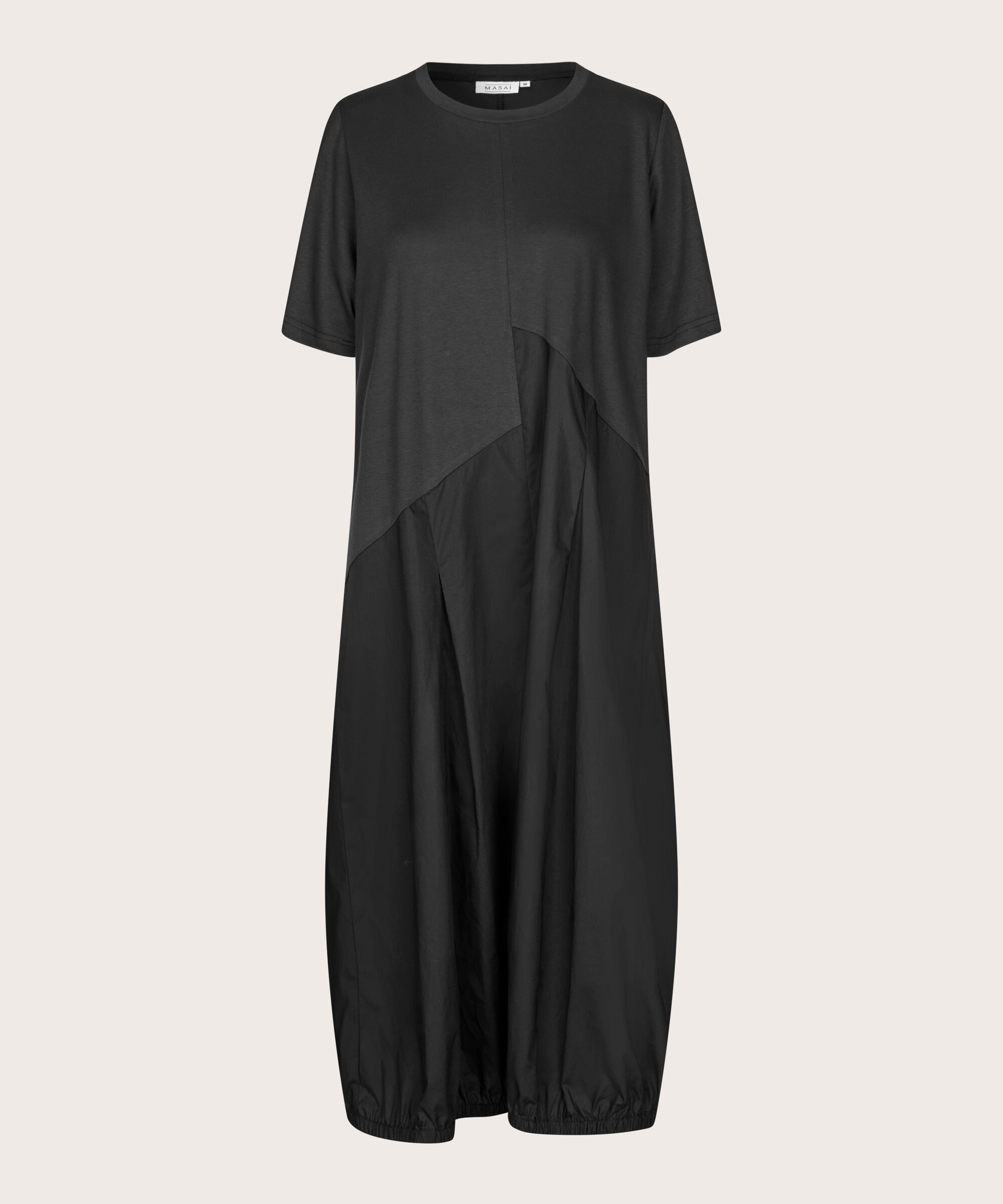 robe à manches courtes en jersey et popeline de coton, Black