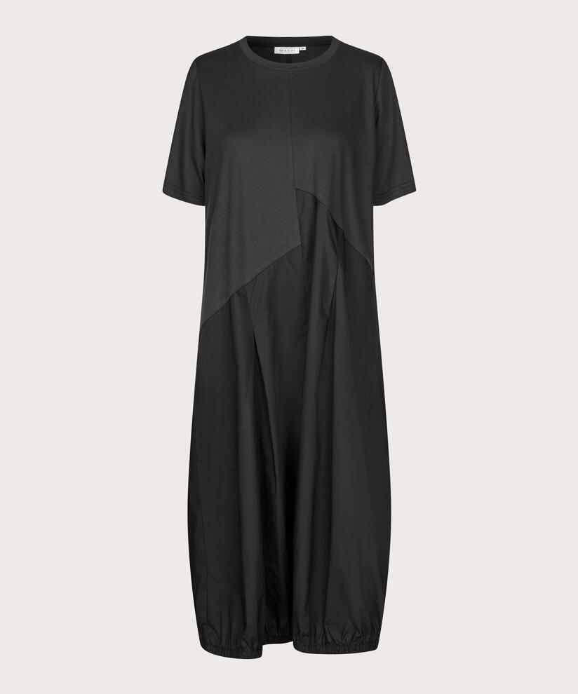 robe à manches courtes en jersey et popeline de coton, Black