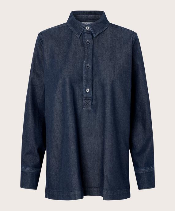 chemisier en jean avec col et patte de boutonnage, Dark Denim