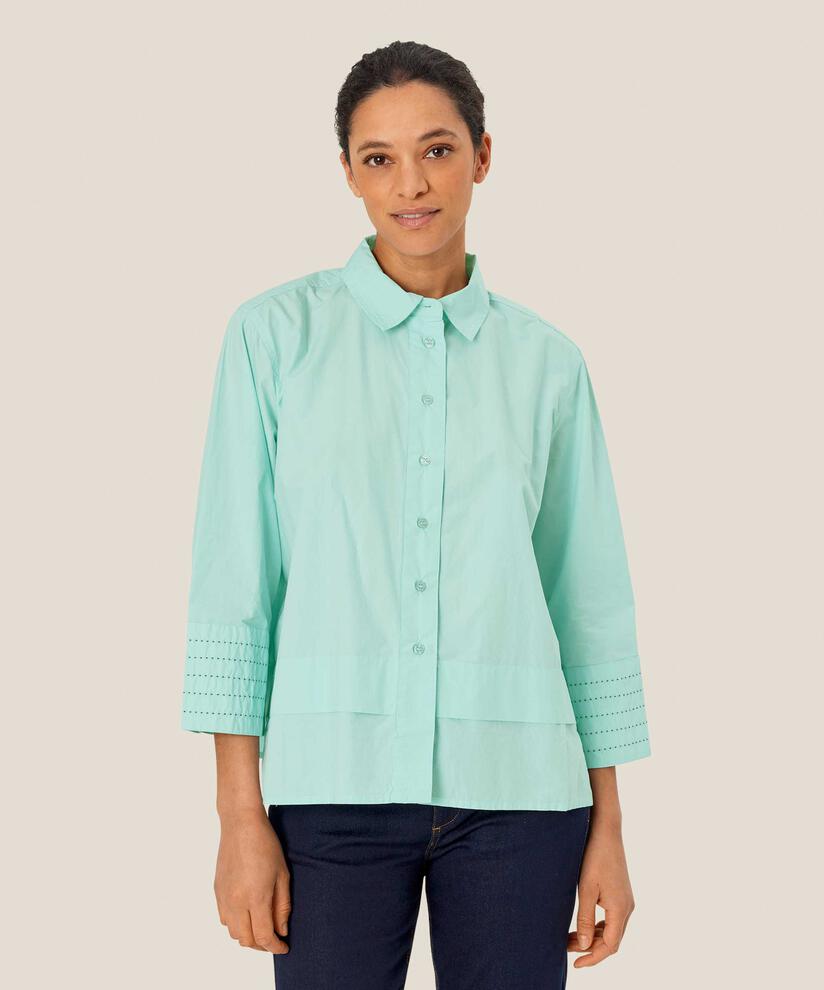 chemise en coton avec surpiqûres contrastées sur les manches, P. Turquoise