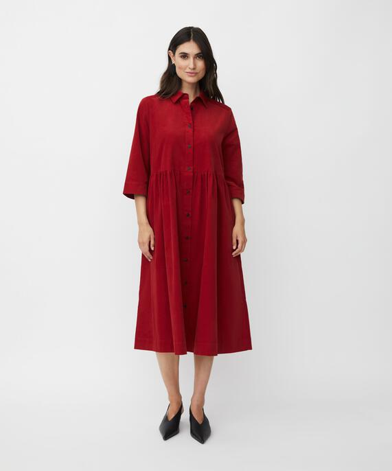 robe chemise en velours à manches 3/4, Red Dahlia