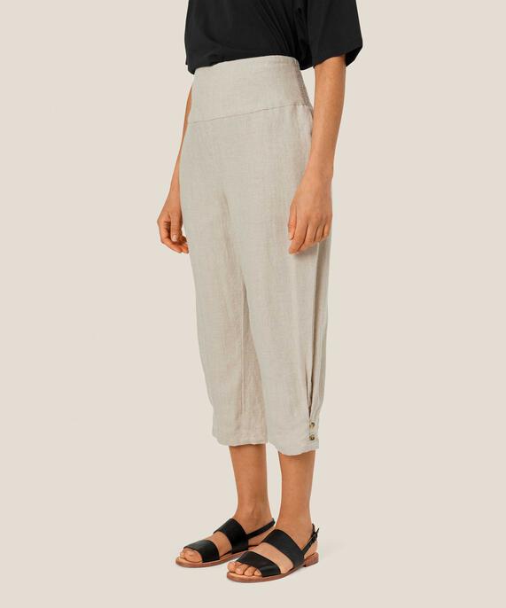 pantalon en lin avec large élastique smocké au dos, Natural