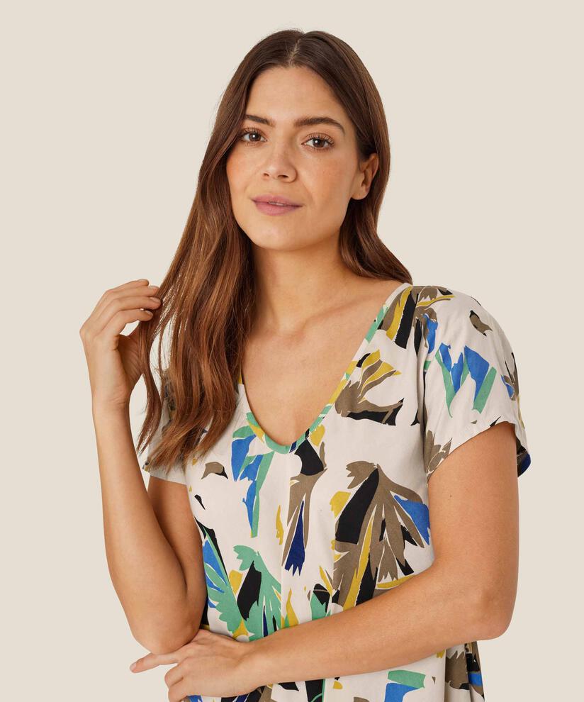 robe en viscose imprimée à col v, Dusky Green