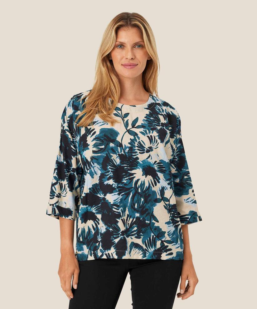 blouse à manches 3/4 en viscose mélangée, Reflect Pond
