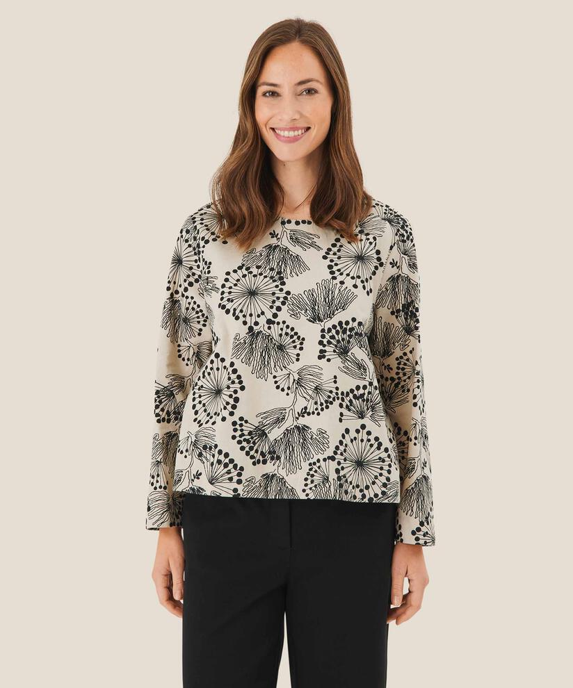 blouse col rond en coton mélangé, Fog