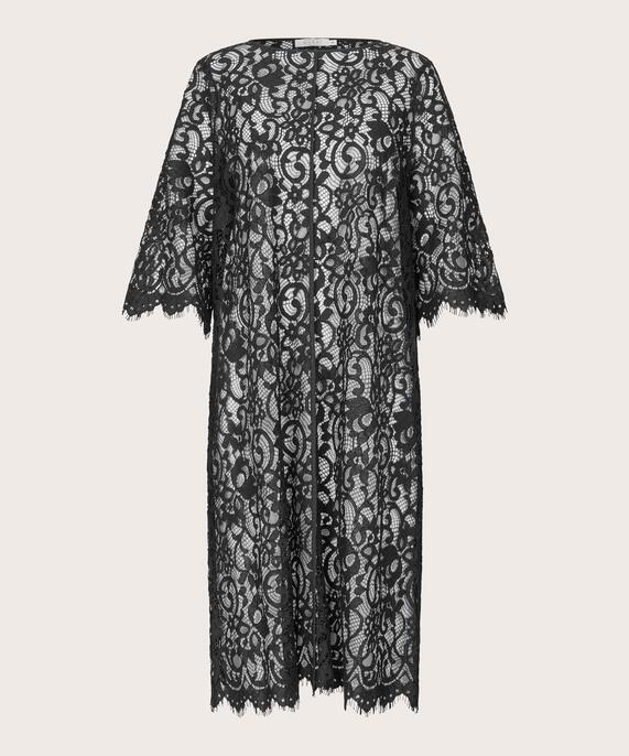 robe en dentelle transparente à franges, Black
