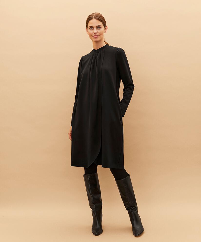 robe en jersey avec effet portefeuille et drapé, Black