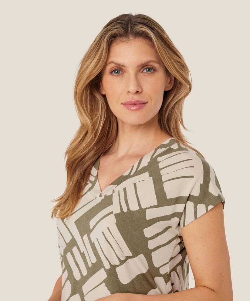 t-shirt imprimé à col en V, Dusky Green