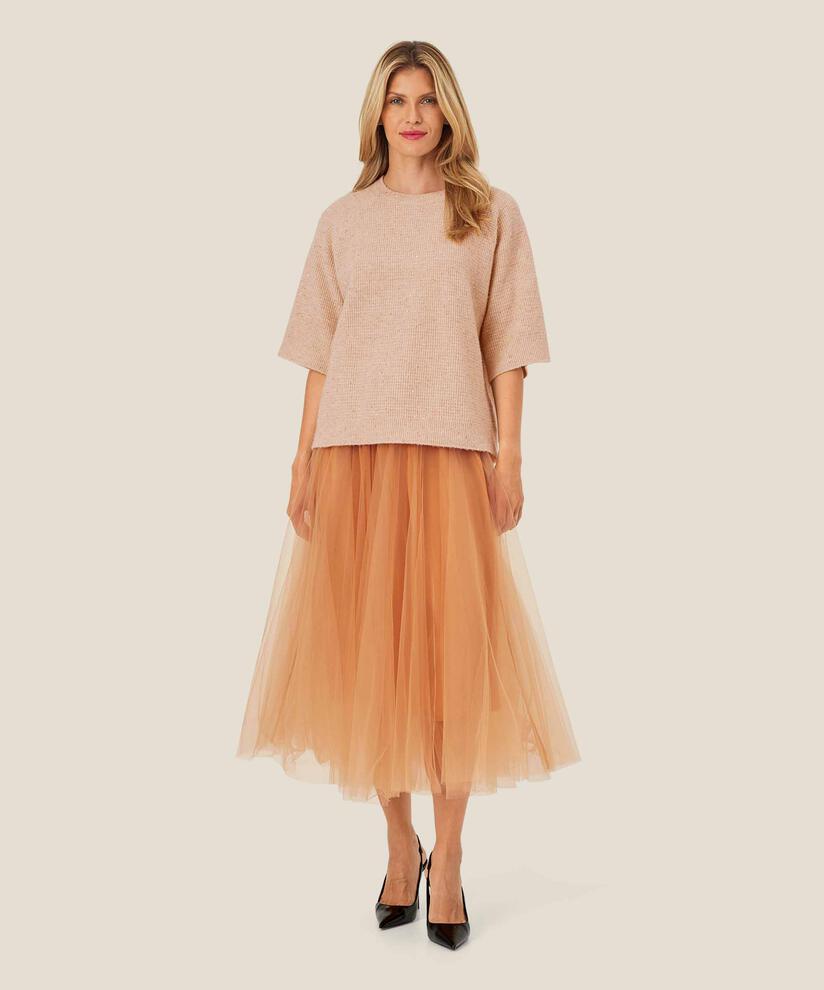pull à manches courtes en laine mélangée avec paillettes, Bisquit