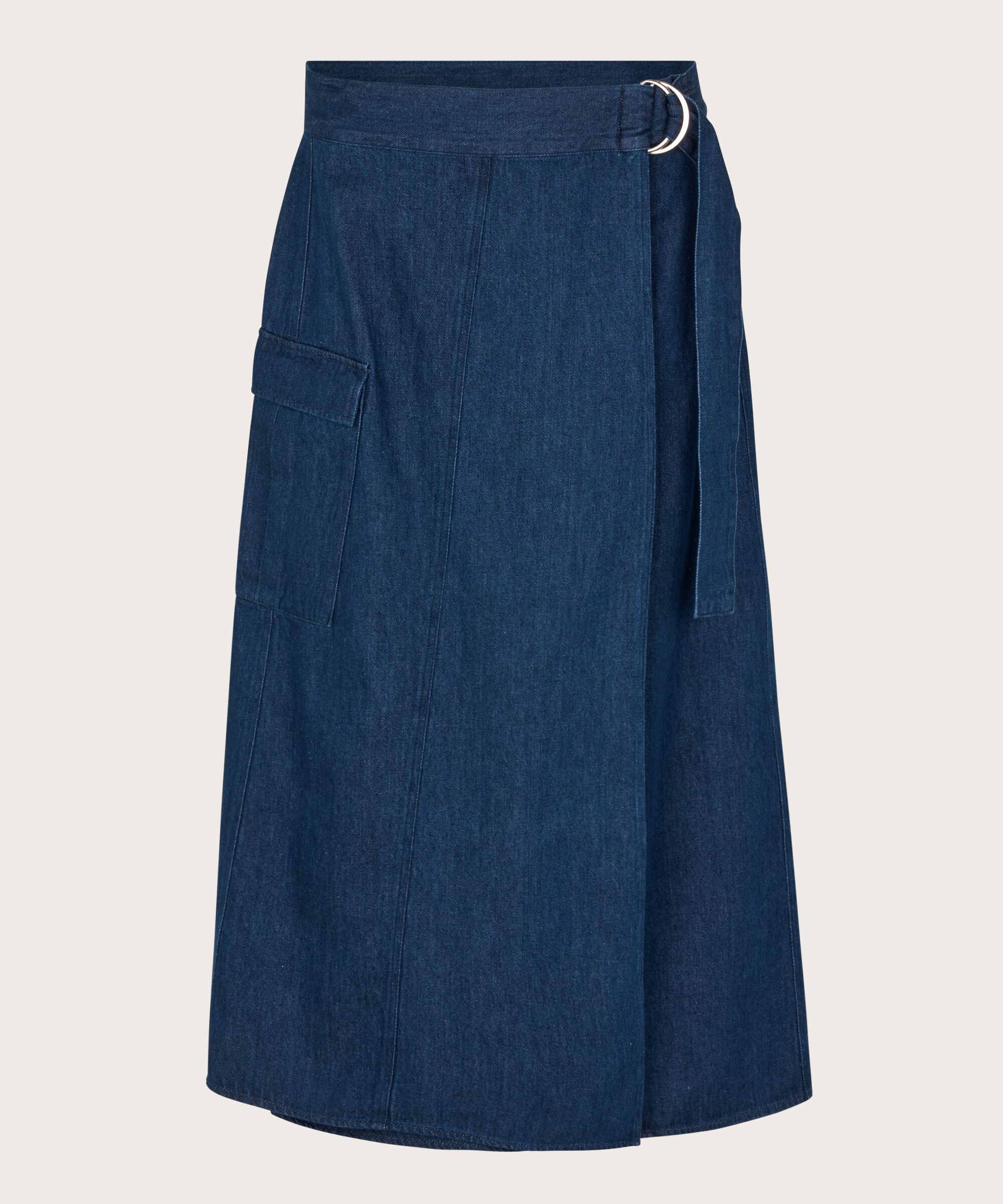 jupe en jean avec ceinture et effet portefeuille, Dark Denim