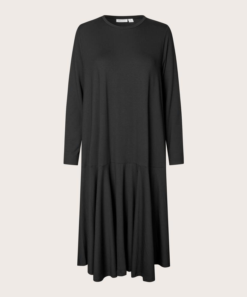 robe en jersey à manches longues et col rond, Black