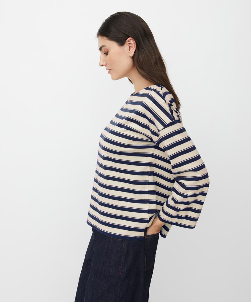 Top En Jersey Rayé À Col Rond, Navy Blazer