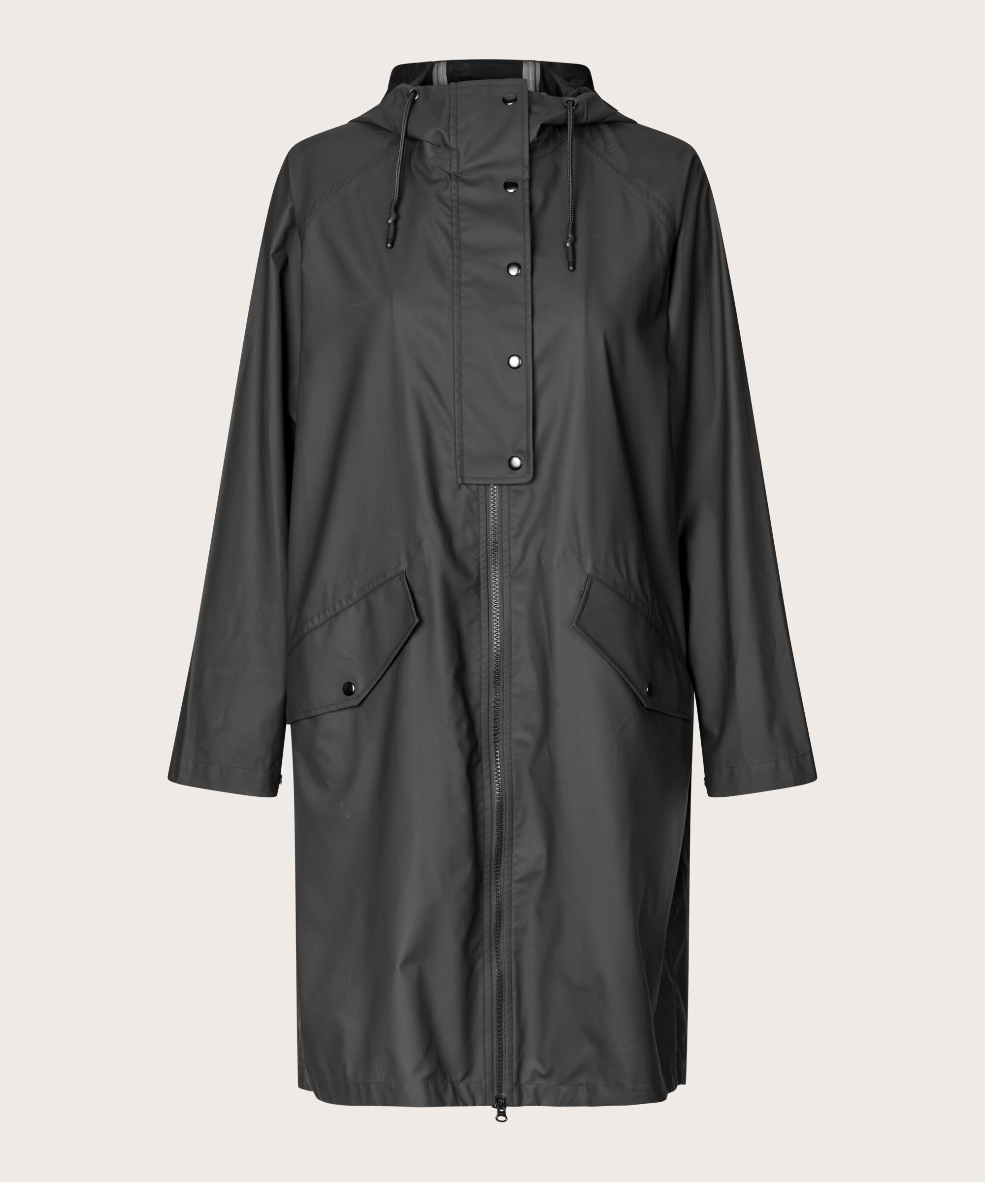 imperméable avec capuche et fermeture éclair à double curseur, Black