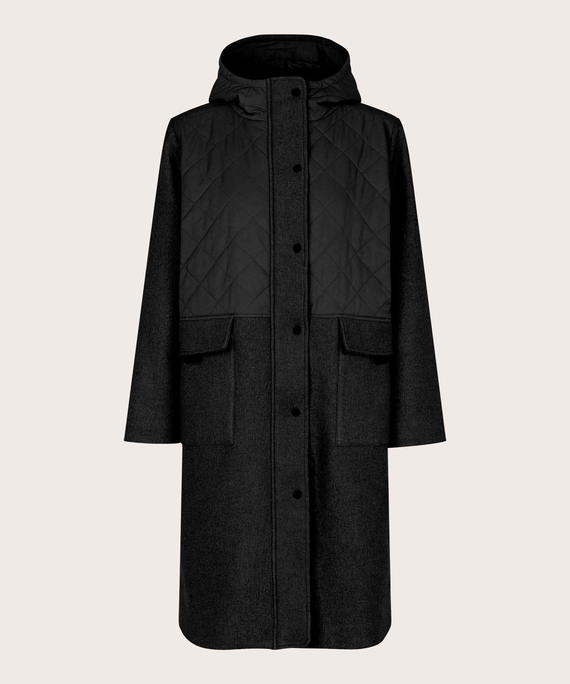 manteau en laine avec détails matelassés et grandes poches, Black