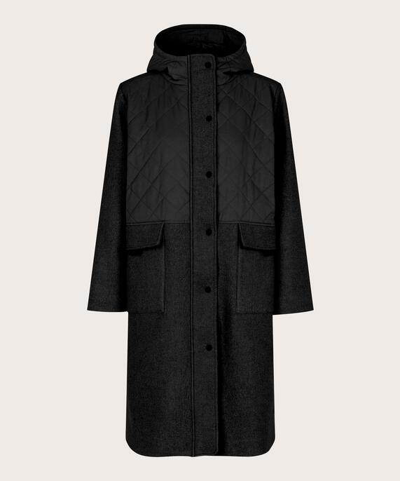 manteau en laine avec détails matelassés et grandes poches, Black