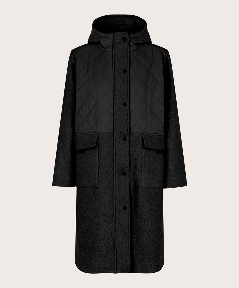 manteau en laine avec détails matelassés et grandes poches, Black