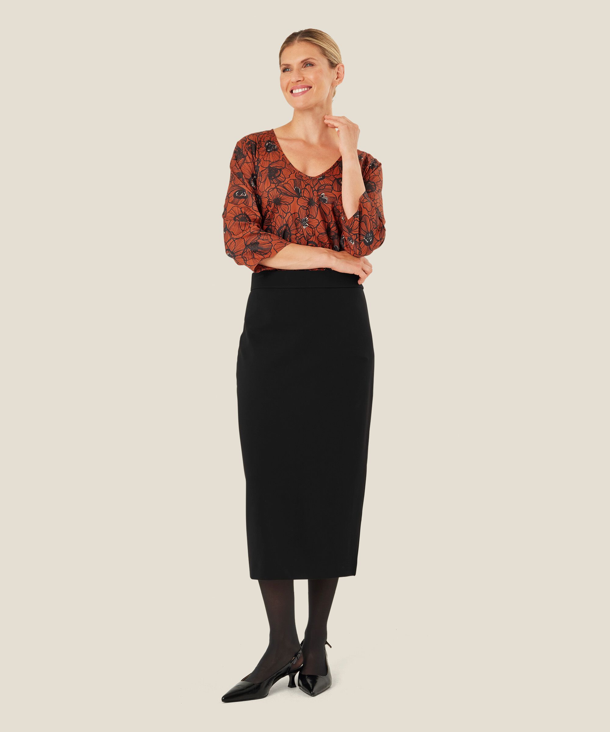 jupe crayon en jersey avec fente au dos, Black