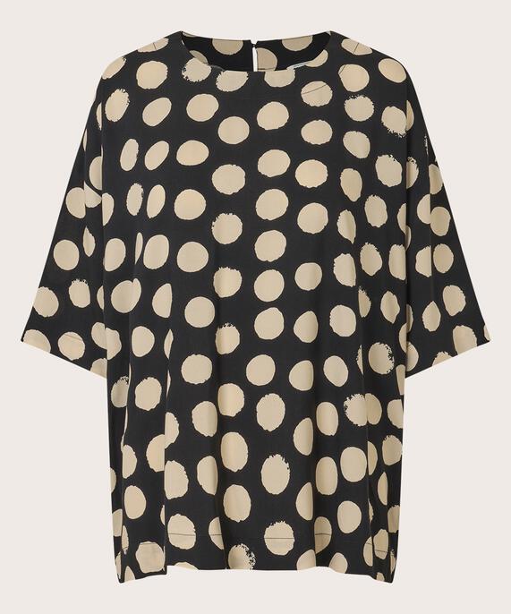 blouse en viscose à pois et col rond, Black