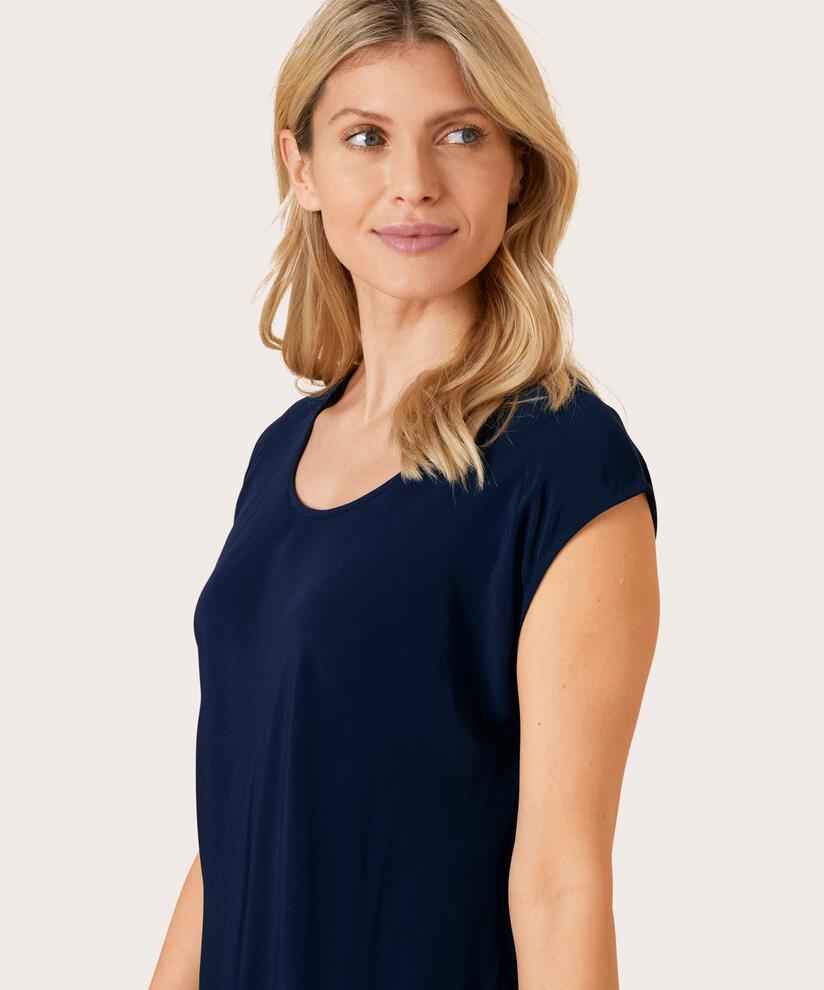 robe en viscose à col rond et manches courtes, Navy