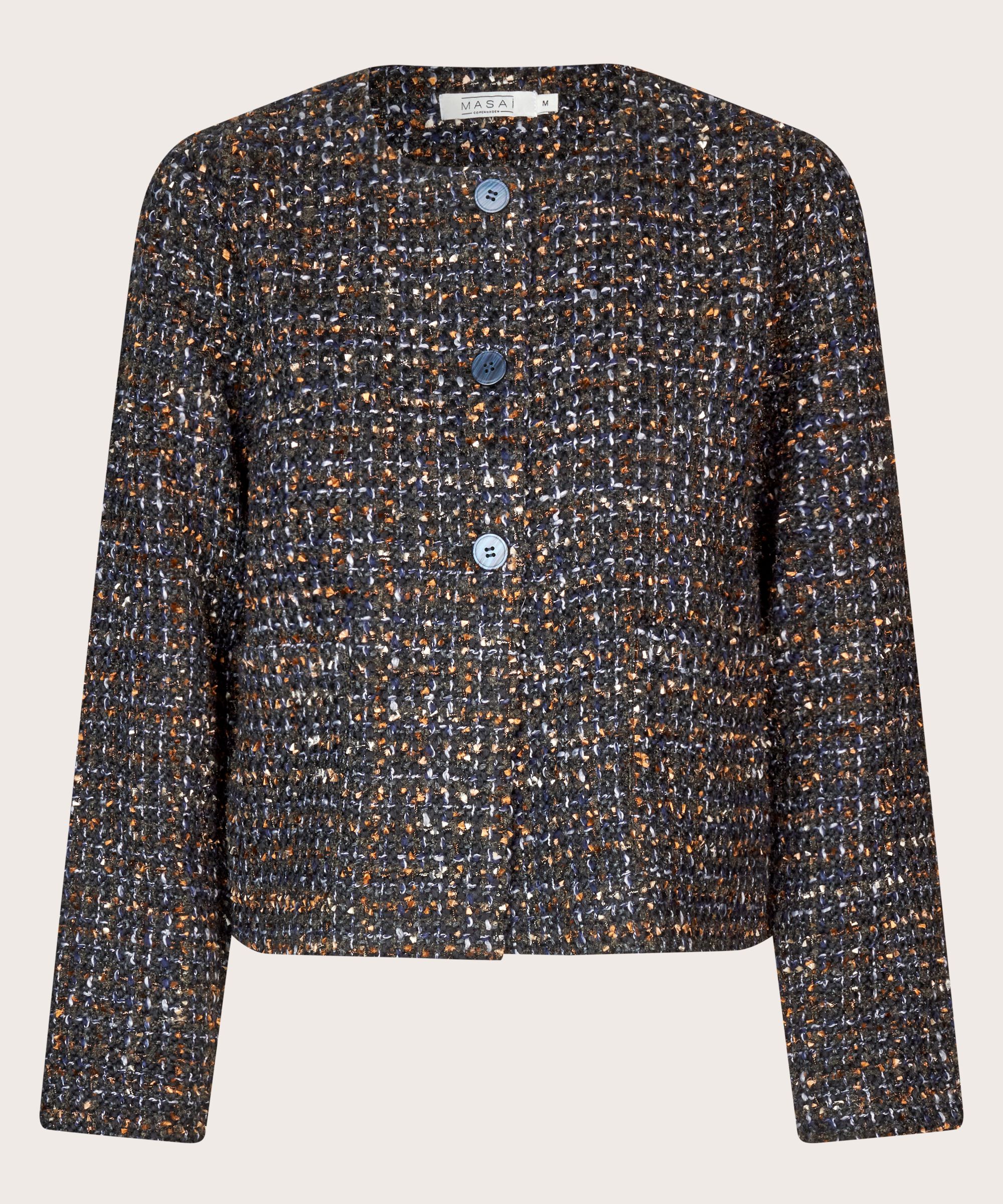 élégante veste bouclée à col rond, Black