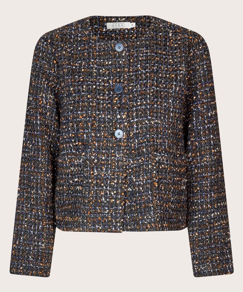 élégante veste bouclée à col rond, Black