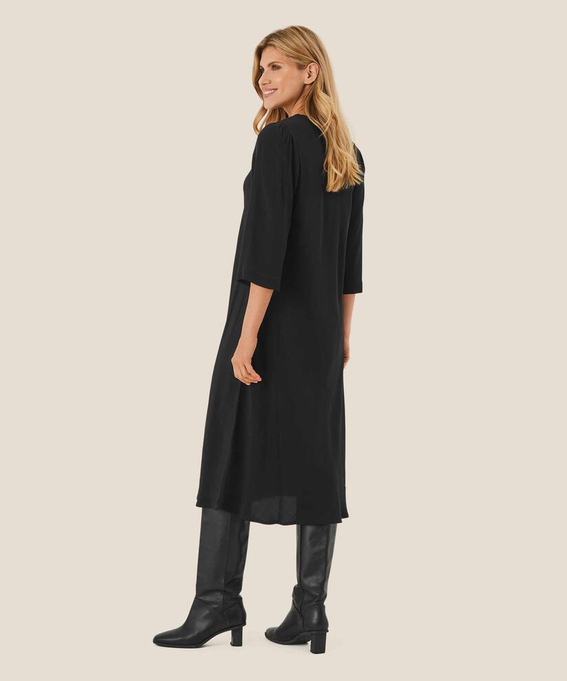 ROBE EN VISCOSE MANCHES TROIS-QUARTS, Black