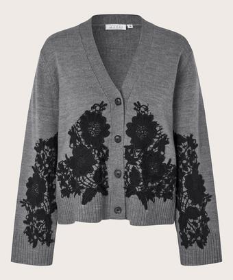 cardigan avec dentelle cousue et bords côtelés, M. Grey mel.