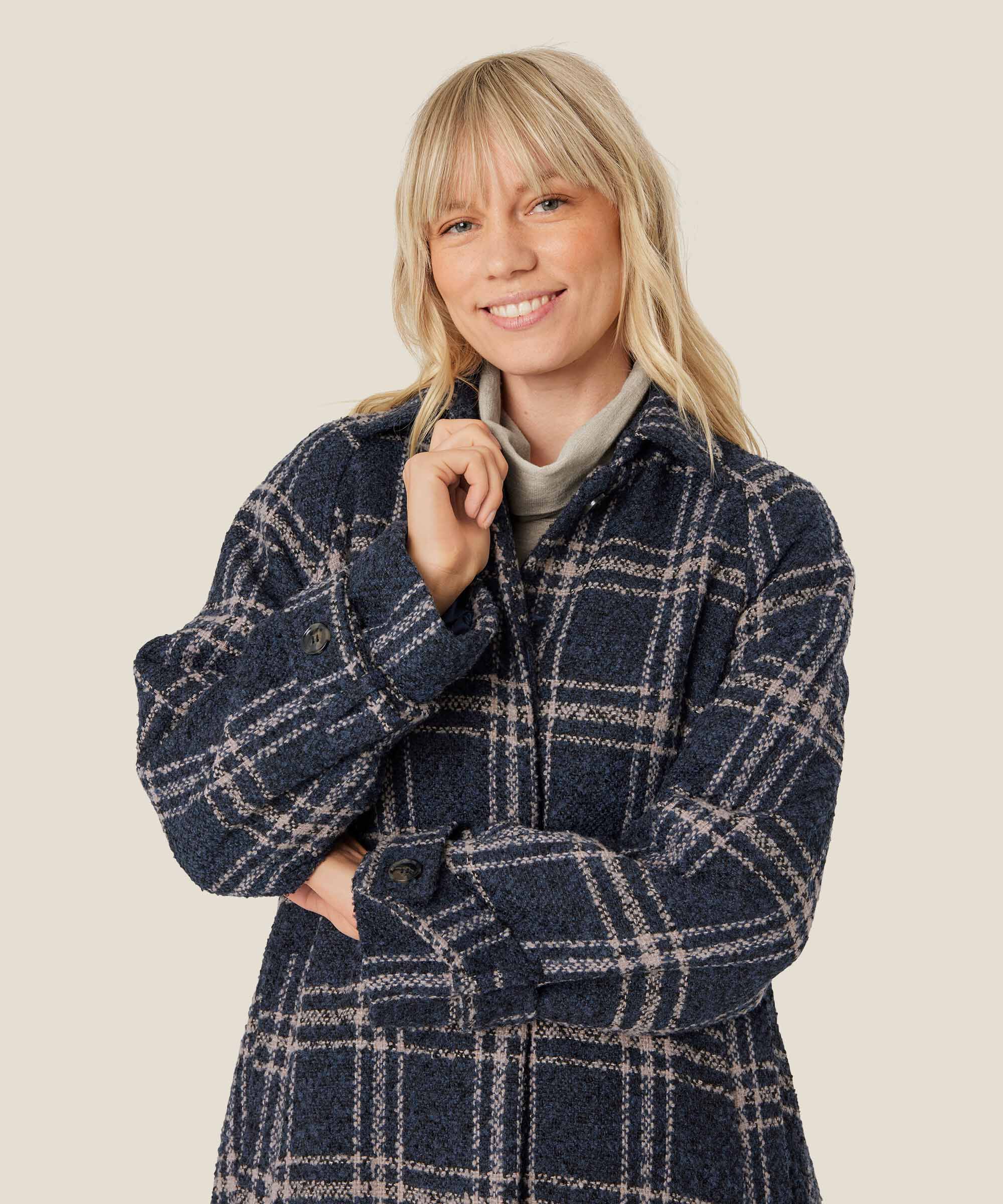 manteau en laine mélangée avec fermeture à boutons cachés, Moonlit Ocean