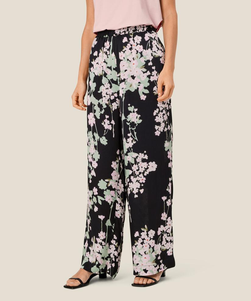 pantalon fleuri en viscose avec poches fendues, Pink Lady