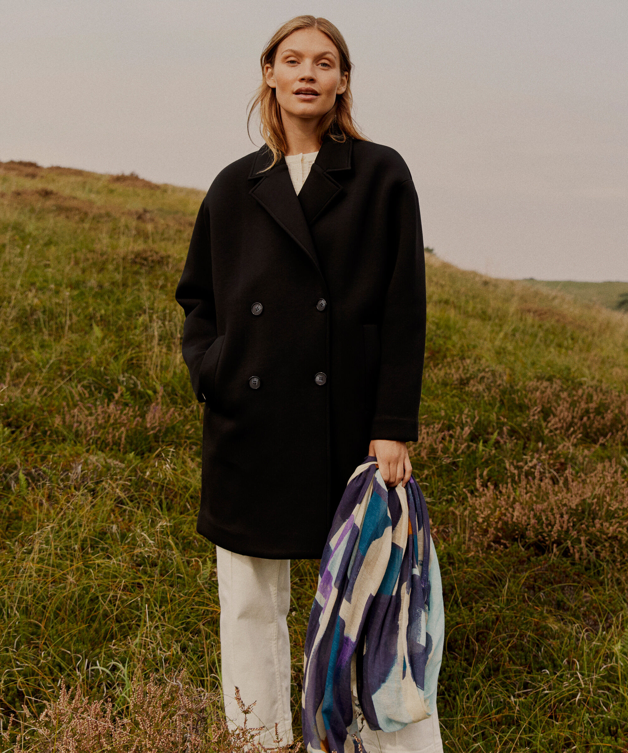 manteau classique avec fermeture à double boutonnage, Black