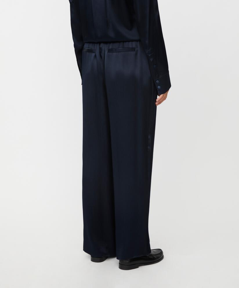 pantalon en viscose brillante avec surface côtelée, Navy Blazer