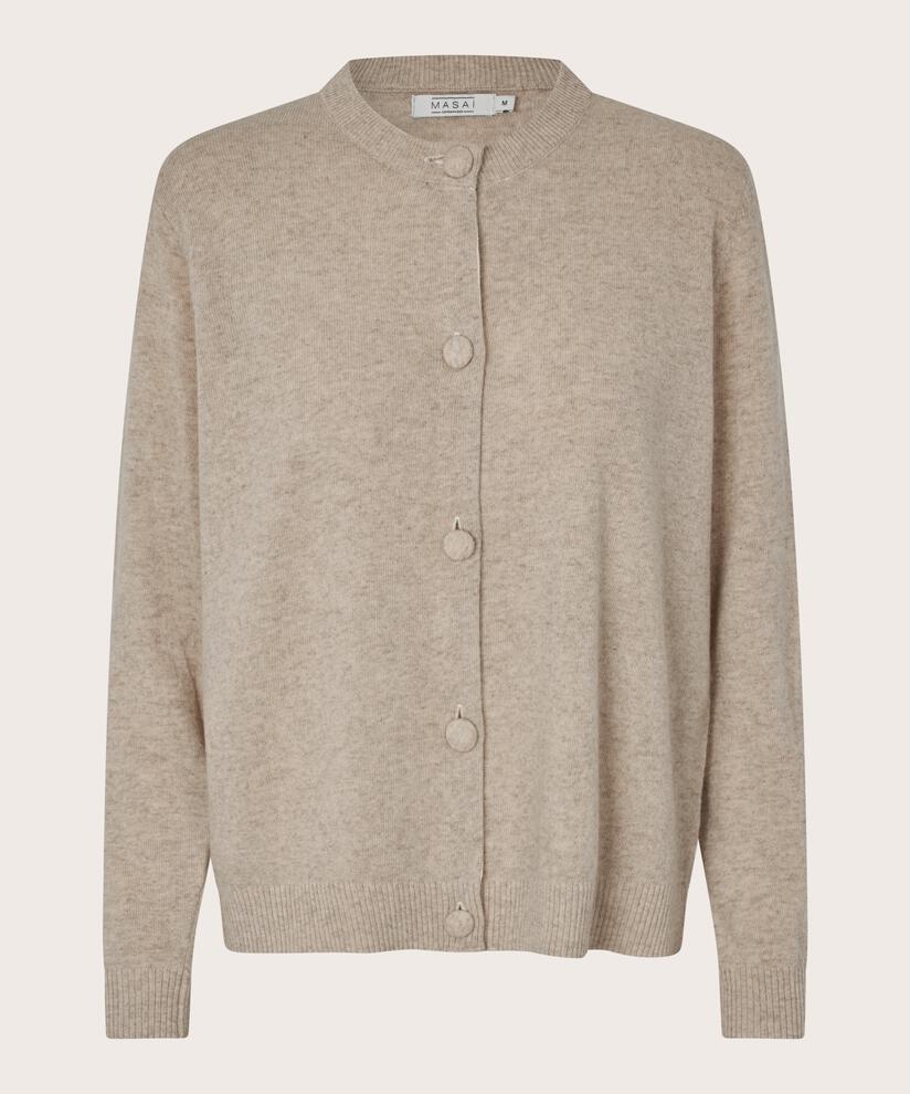 cardigan col rond en mélange de laine, Beige melange