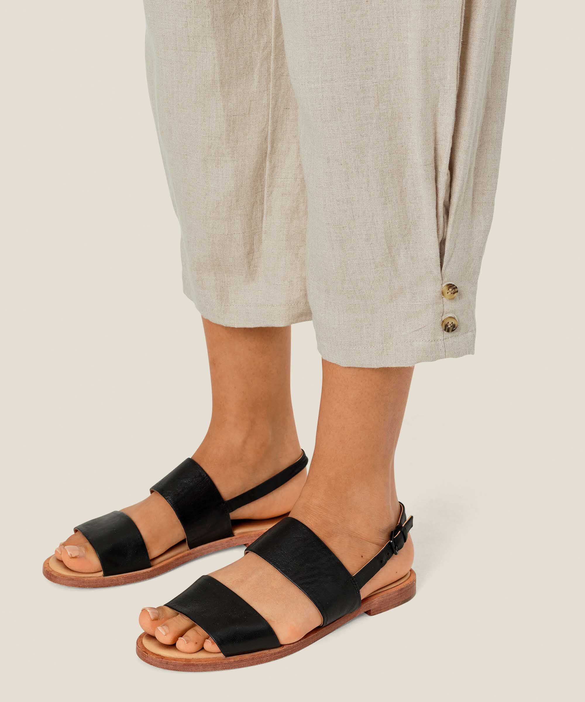 pantalon en lin avec large élastique smocké au dos, Natural