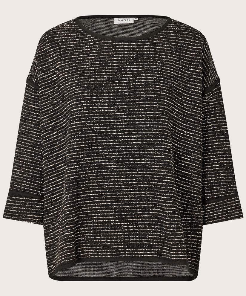 blouse à manches 3/4 en jersey structuré, Black