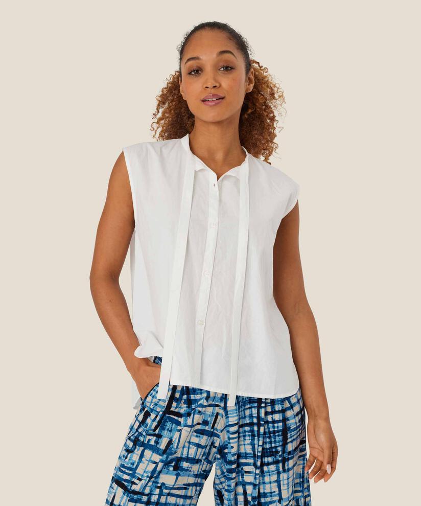 chemise en coton sans manches avec liens, White