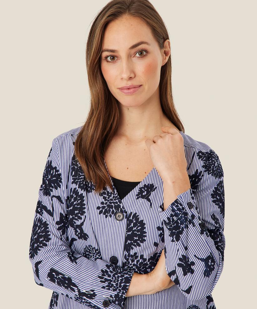 chemise en coton à motif avec col en V profond, Maritime Blue