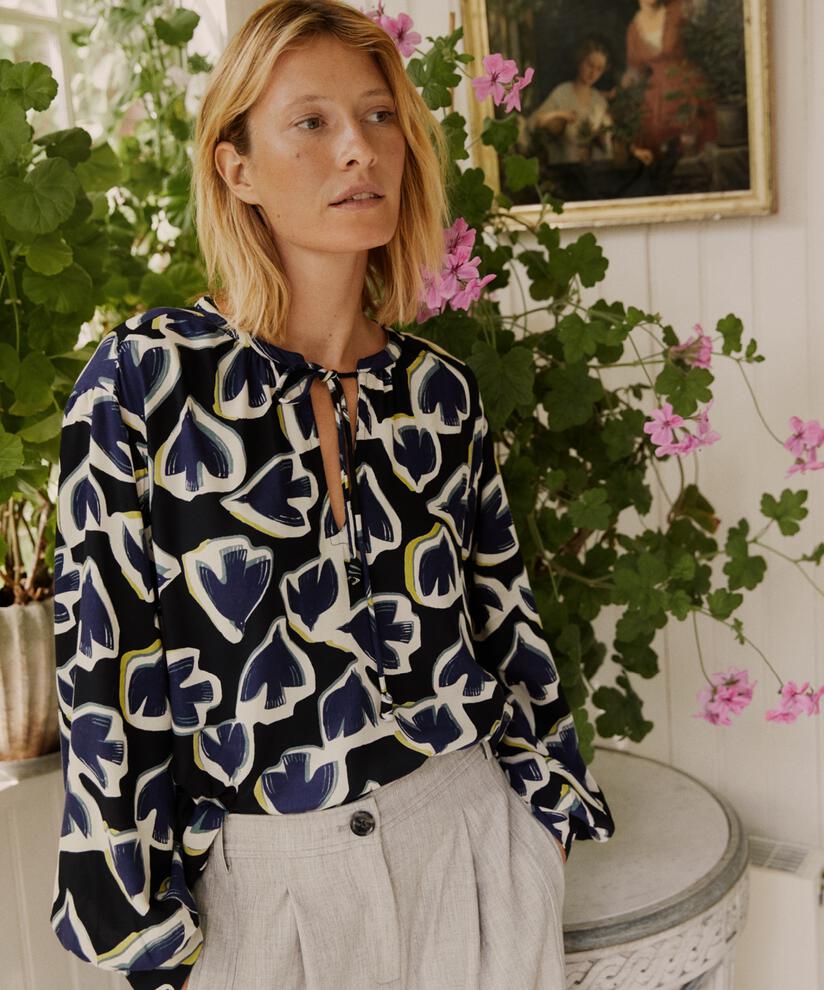 blouse en viscose avec lien dans le cou, Maritime Blue