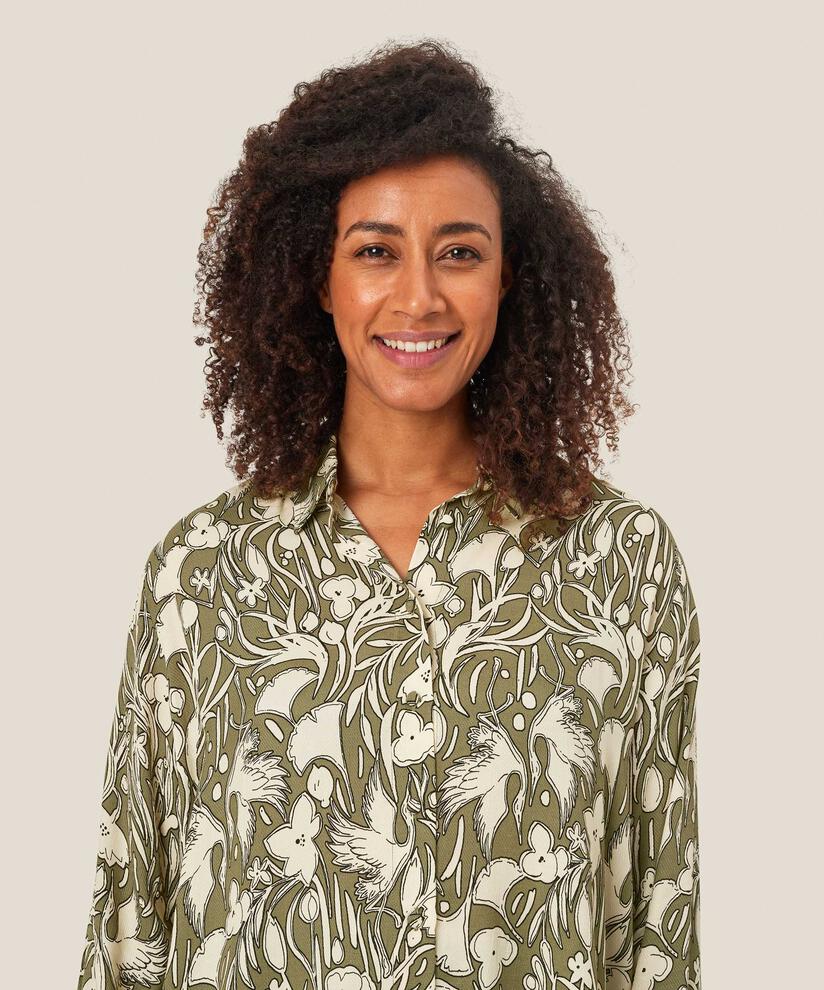 chemise à manches longues en viscose fleurie, D. Lichen Green