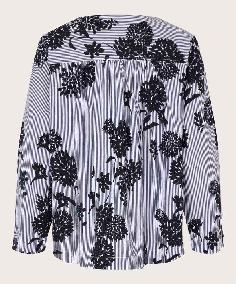 chemise en coton à motif avec col en V profond, Maritime Blue