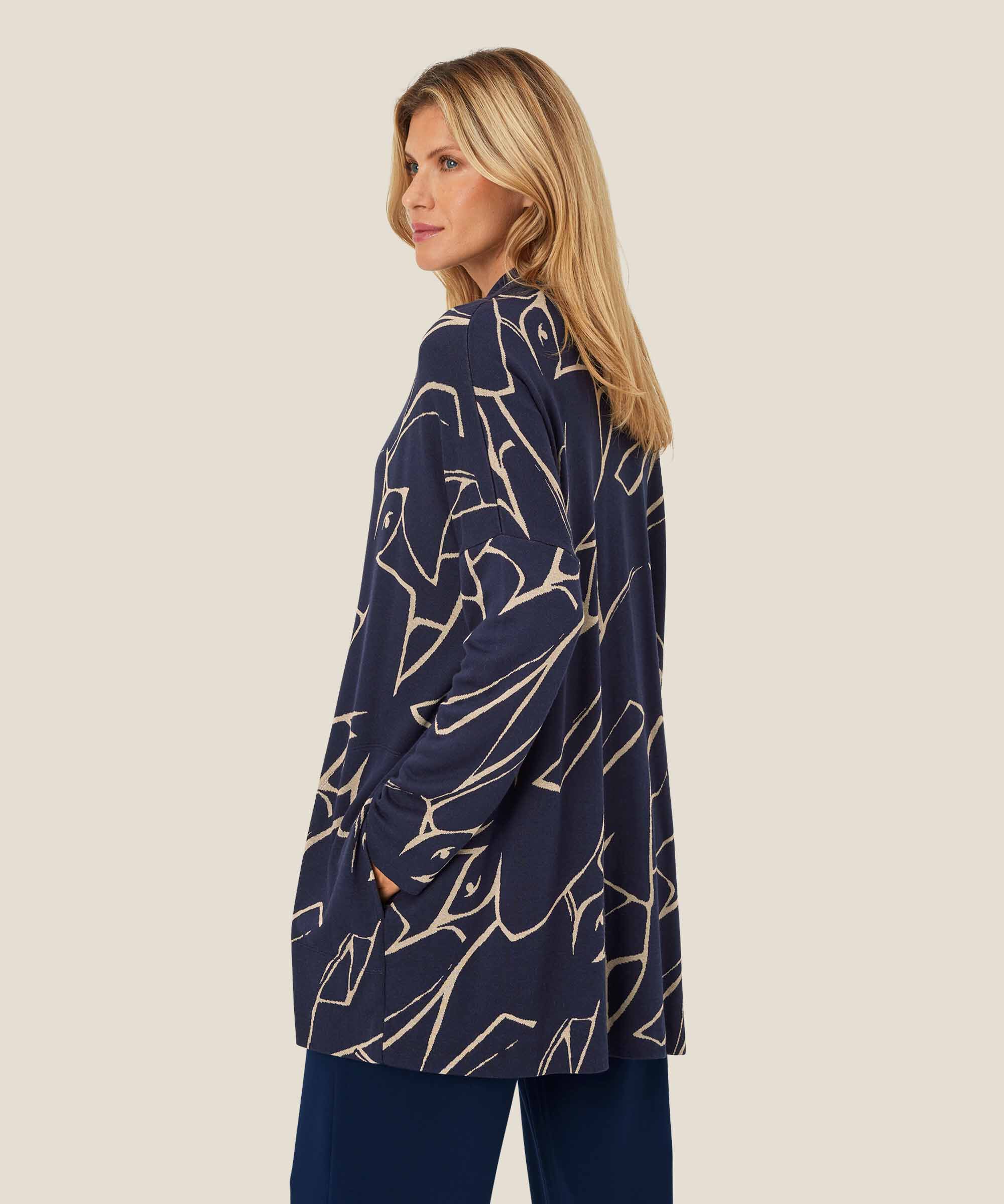 cardigan en jersey imprimé à manches étroites, Navy Blazer