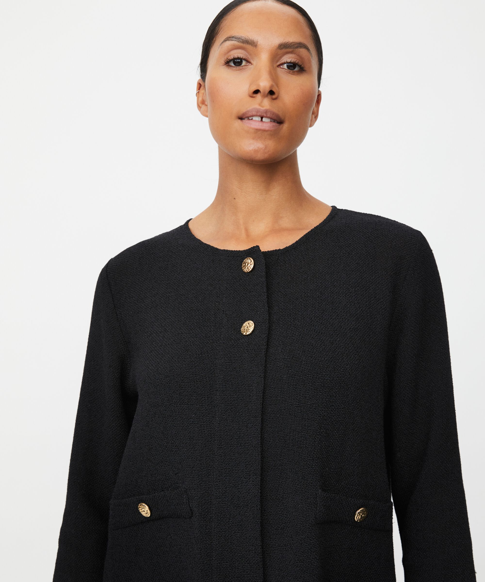 veste bouclée avec poches et boutons dorés, Black