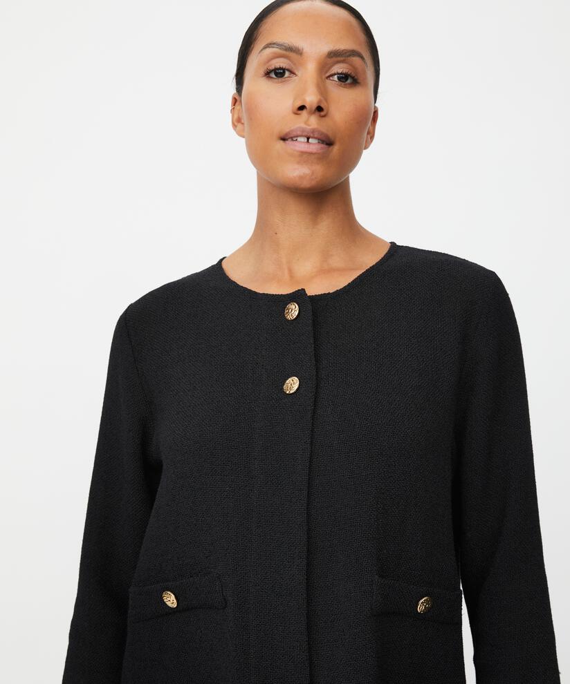 veste bouclée avec poches et boutons dorés, Black