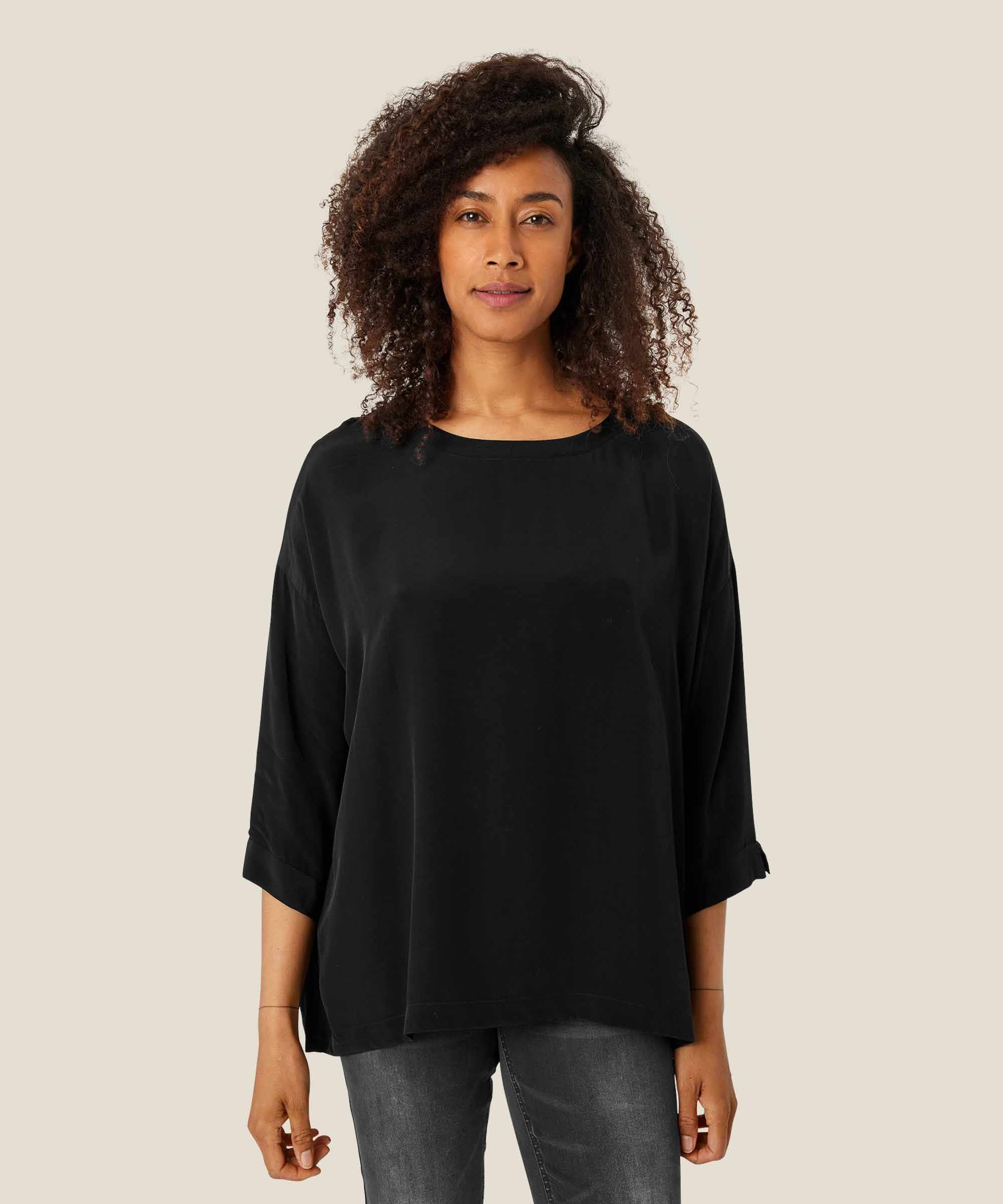 Blouse En Viscose À Manches 3/4, Black