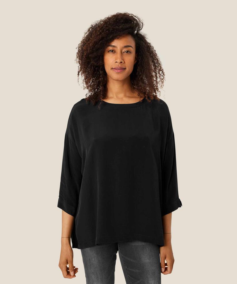 Blouse En Viscose À Manches 3/4, Black