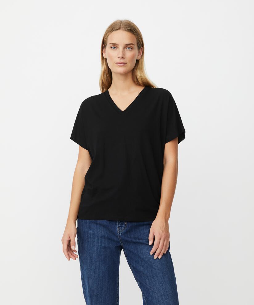 T-shirt col V en jersey doux, Black