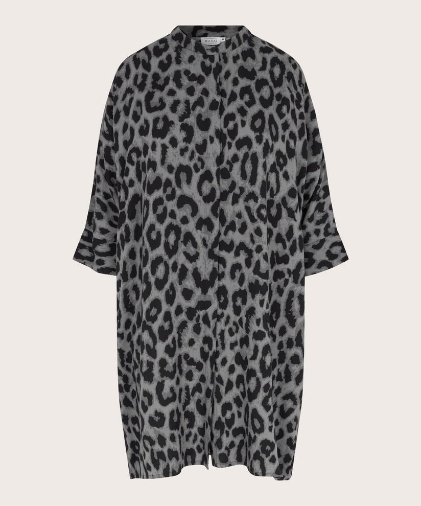 robe chemise à motif en viscose, Steel Grey